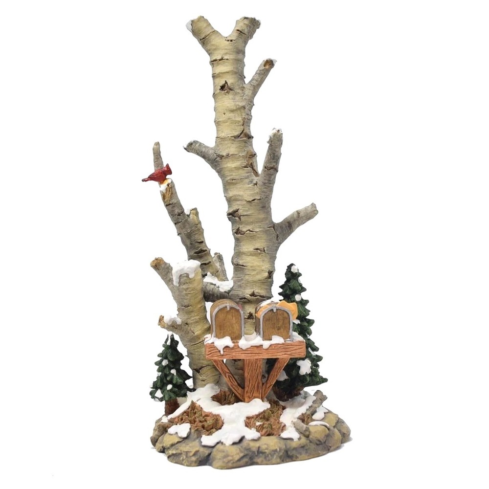 DEPT 56 HERITAGE VILLAGE COLLECTION BIRCH TREE CLUSTER W/2 MAILBOXES & CARDINALS